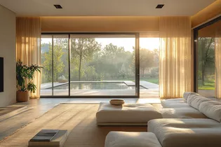 The picture shows a living room with sunlight